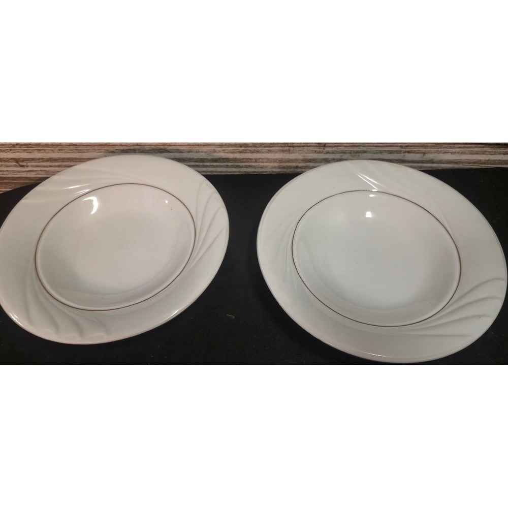 Gibson Housewares Everyday‎ White Swirl silver Trim Soup Pasta Bowls Set of 2